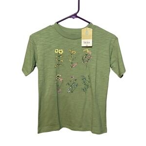 Thereabouts Girls Tshirt Green Floral Print Short Sleeve Cotton Blend Size S 7/8